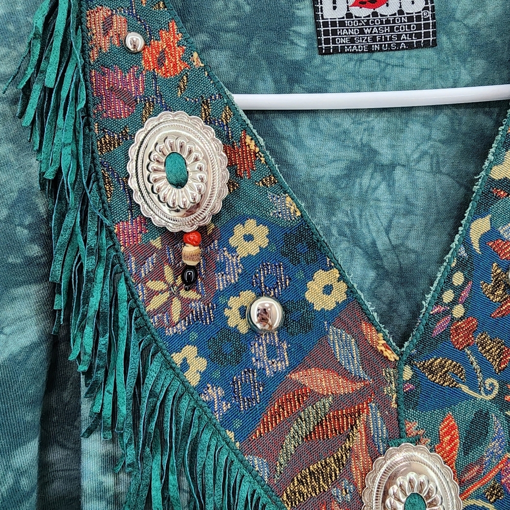 Boos Vintage Women's 100% Cotton Tie Dye Western Embellished Top - OS - Picture 4 of 7